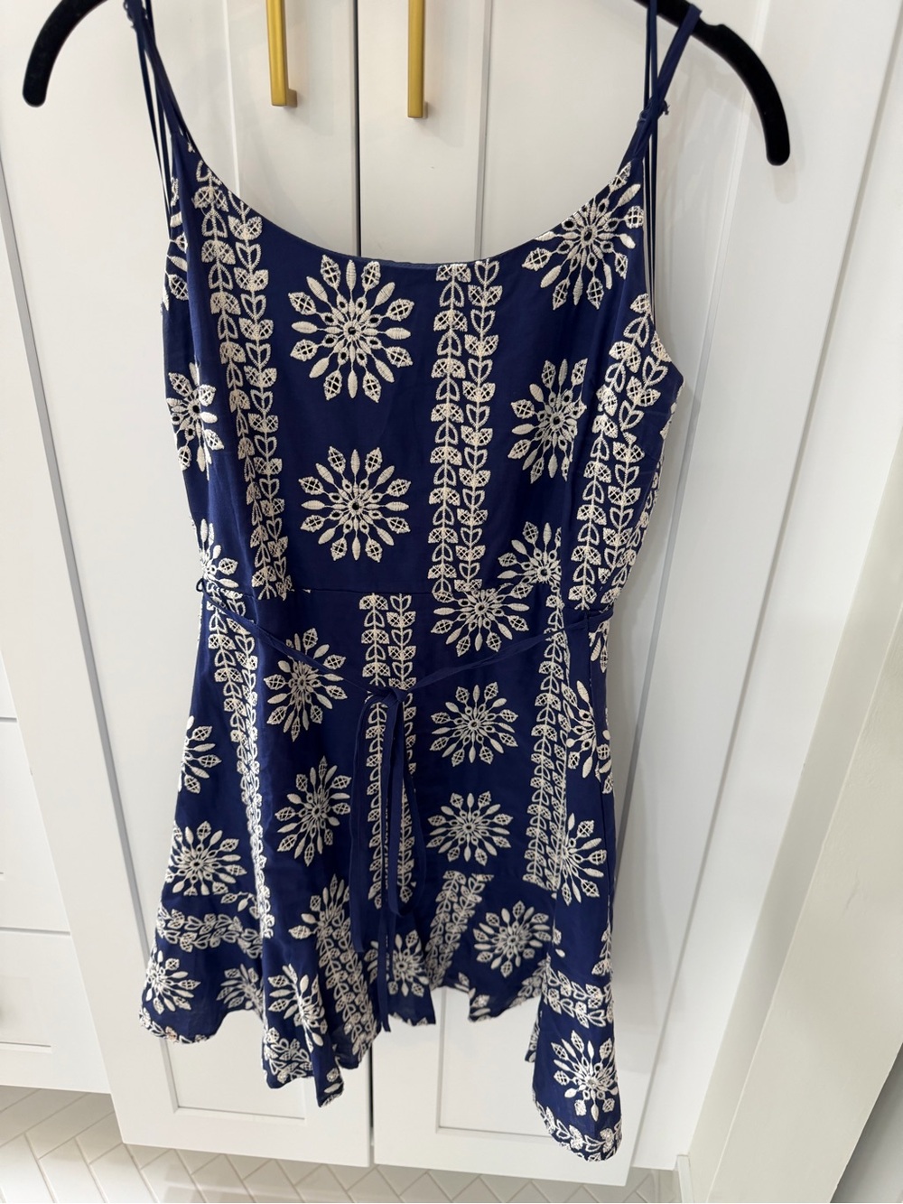 Aqua Navy Blue Floral Embroidered Spaghetti-Strap Camisole